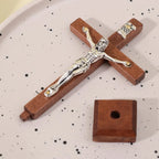 Estatuilla de cruz de Jesús de madera Vintage con soporte para decoración del hogar cristiano crucifijo católico regalo religioso adorno de altar de la Iglesia