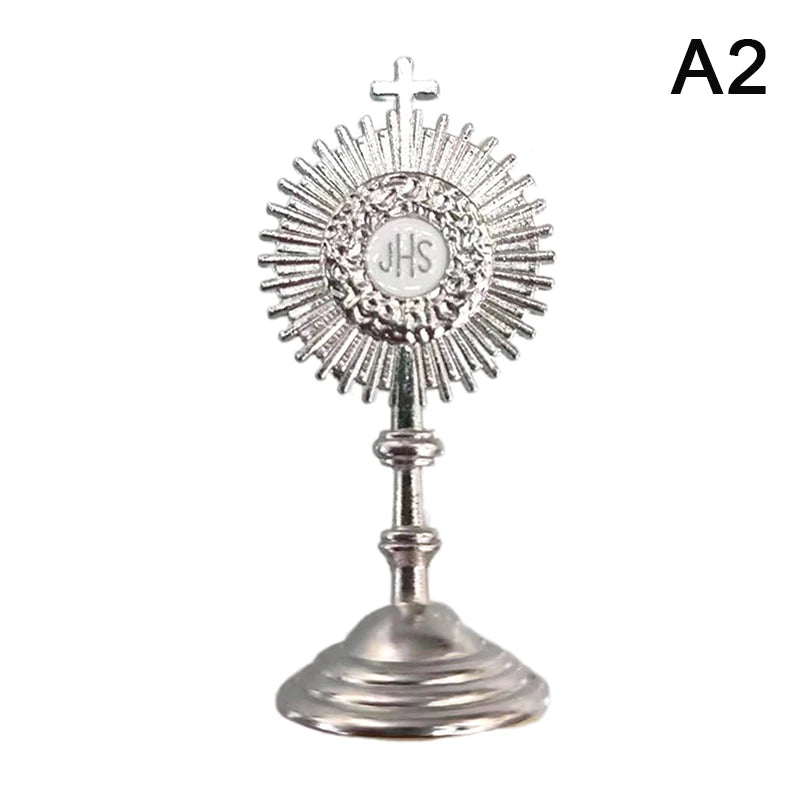 Estatua católica de comunión cristiana, figura cruzada de oro, Jesús Hominum, Salvator, decoración de mesa de oficina en casa, regalo religioso