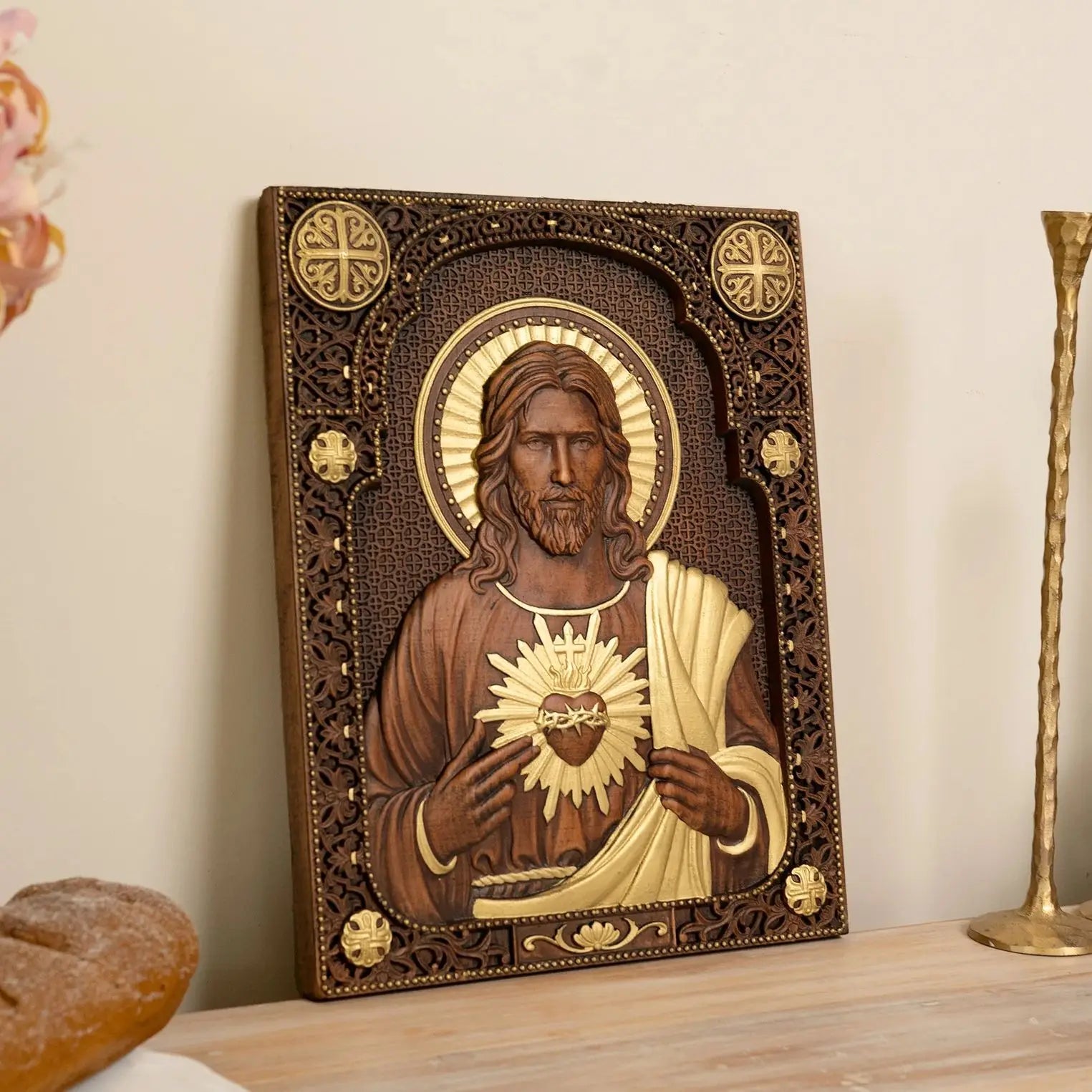 Icono sacro de el Sagrado Corazon de Jesus — accesorio de fe catolica