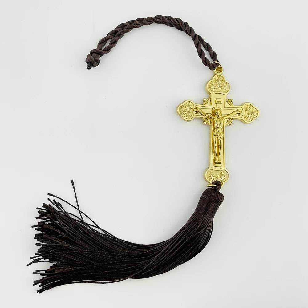 HTISOK Cruz Ortodoxa Colgante de Jesús Estatua de Cristo Crucifijo Colgante de Coche Decoración Religiosa y Regalos Colgante de Cruz de Iglesia Ortodoxa