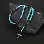 Rosario de Turquesa y Hematita con Cruz de Acero