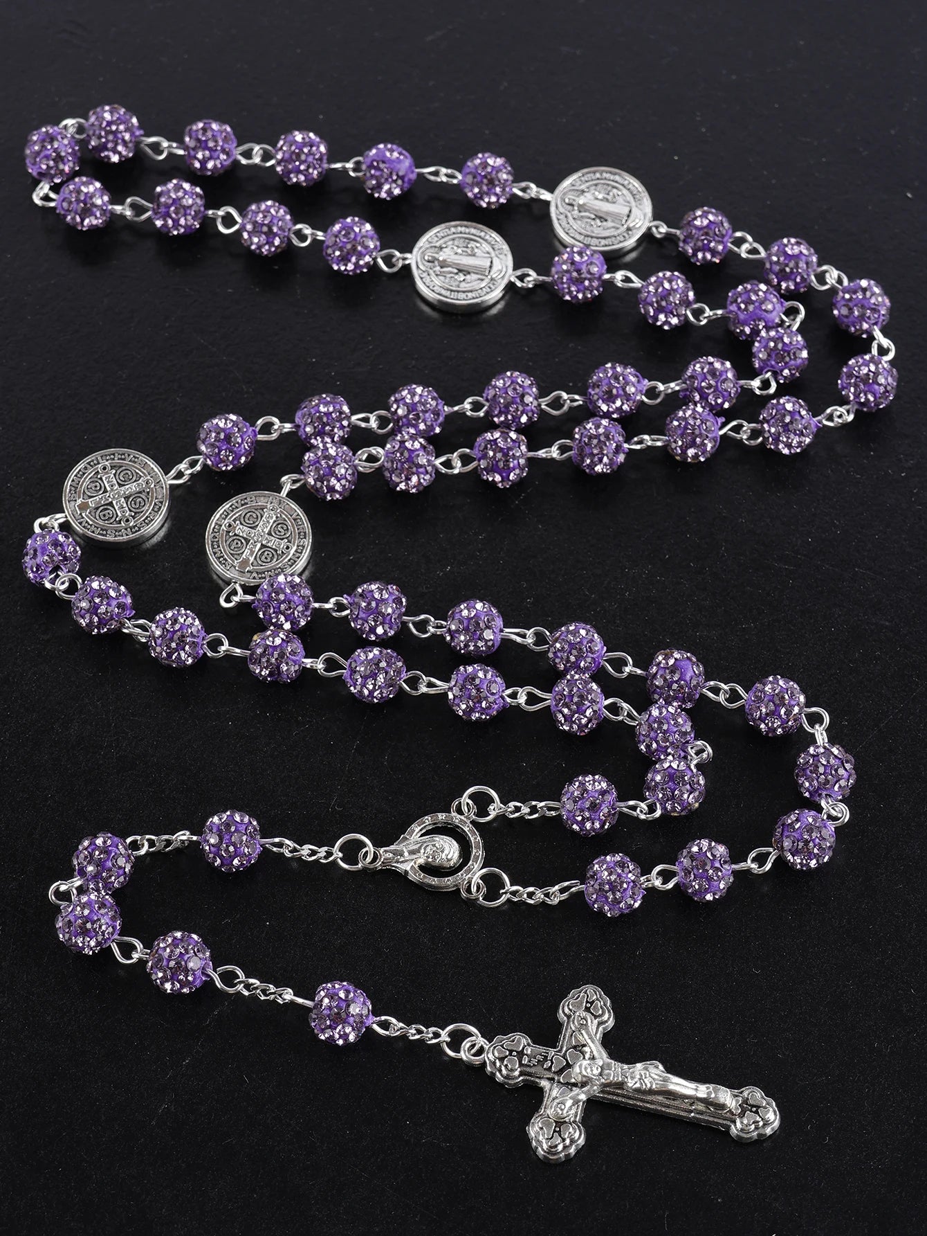 Rosario de Cristal Brillante con Medalla de San Benito