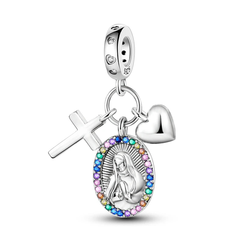 Cruz del Virgen de Guadalupe, Cruz y Corazon - Dije de Plata 925 — simbolo de fe en detalle