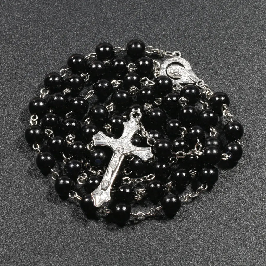 Nueva religión cristiana, collar de Rosario de perlas de imitación para mujer, colgante de cruz de la Virgen María Jesús, cadenas de cuentas largas, joyería de moda