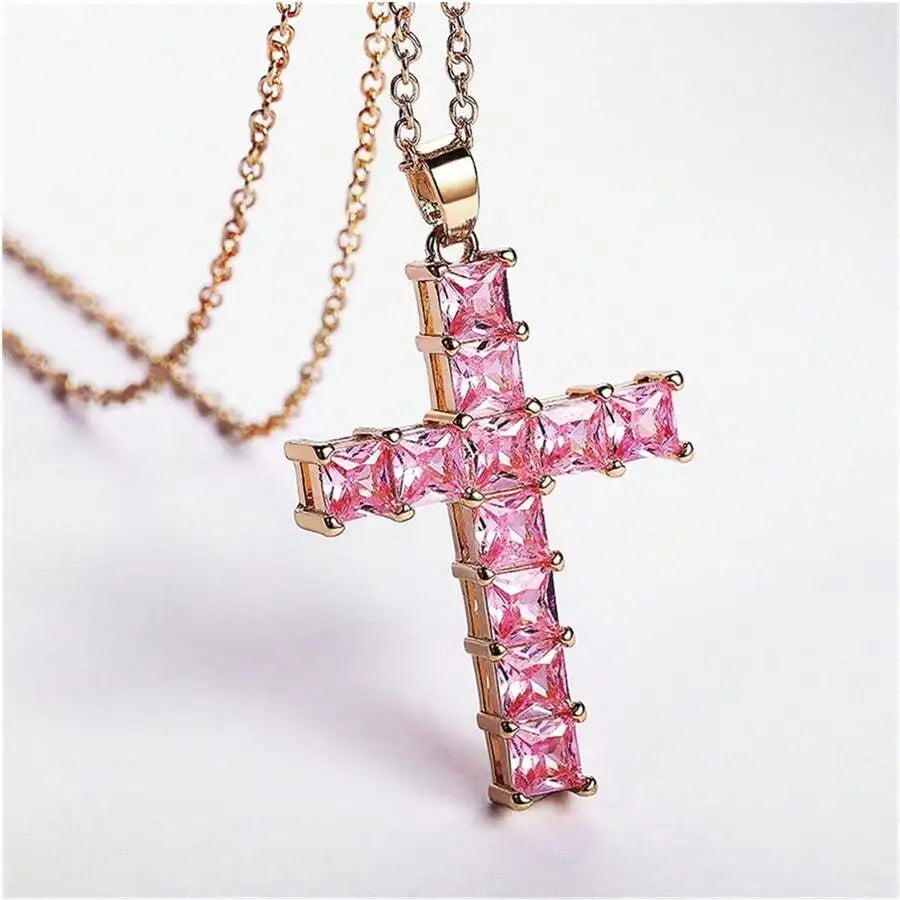 Nuevos collares de moda, colgantes para mujer, colgante de cruz de Jesús de cristal multicolor dorado para mujer, collar para fiesta, joyería para tiempo libre