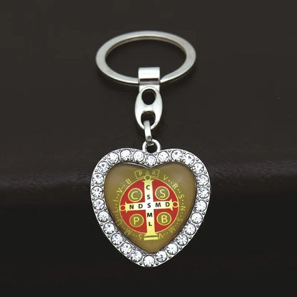 Llavero de corazón Jesús nuestra señora Saint para mujeres y hombres, soporte de llave de coche de diamantes de imitación, joyería católica, regalo de oración Cristiano