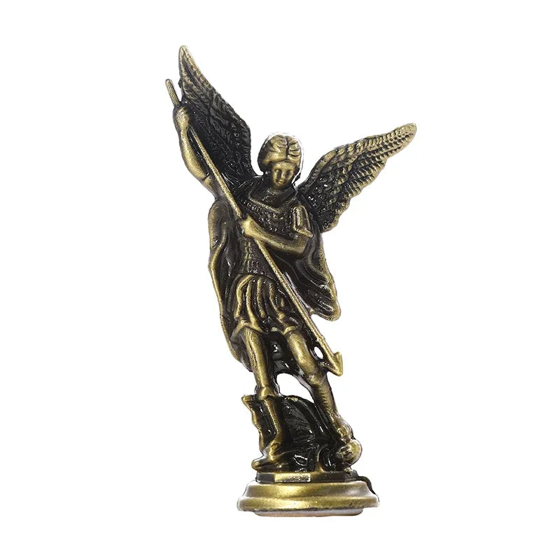 Estatuilla cristiana de San Miguel, estatuas del guardián de Satán derrota del Arcángel, Ctafts de aleación de Zinc para el hogar, habitación, mesa y escritorio