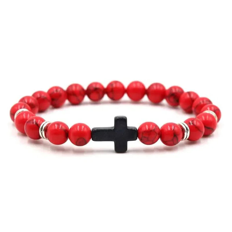 Pulsera de Oracion de Hematita y Onyx en mano — pulsera de hematita devocional