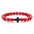 Pulsera de Oracion de Hematita y Onyx en mano — pulsera de hematita devocional