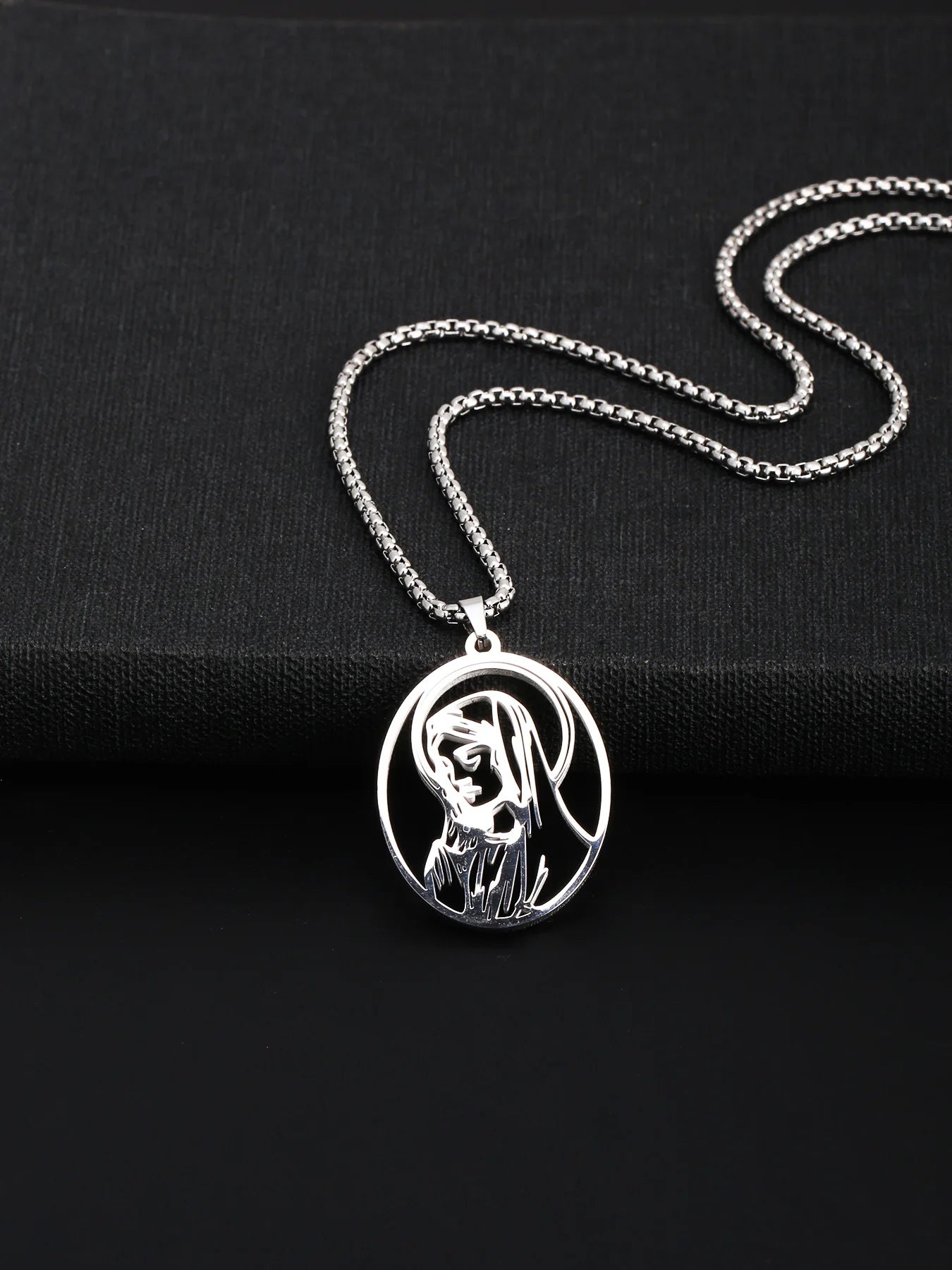 Collar clásico con colgante de la Virgen María para hombres, adecuado para mujeres, joyería de collar de la Virgen María católica de acero inoxidable