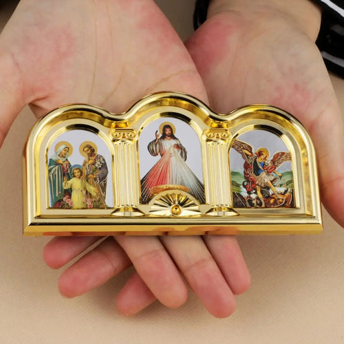 Marco de imagen de Jesús Cristo de la misericordia divina católica, pegatina de iconos tríptico de San Miguel de la Sagrada Familia, oración de mesa, decoración de iglesia para el hogar