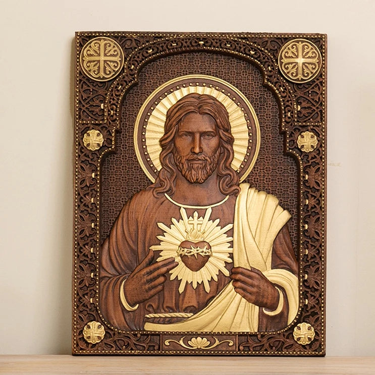 Icono del Sagrado Corazon de Jesus en Madera — madera, hipoalergenico y duradero