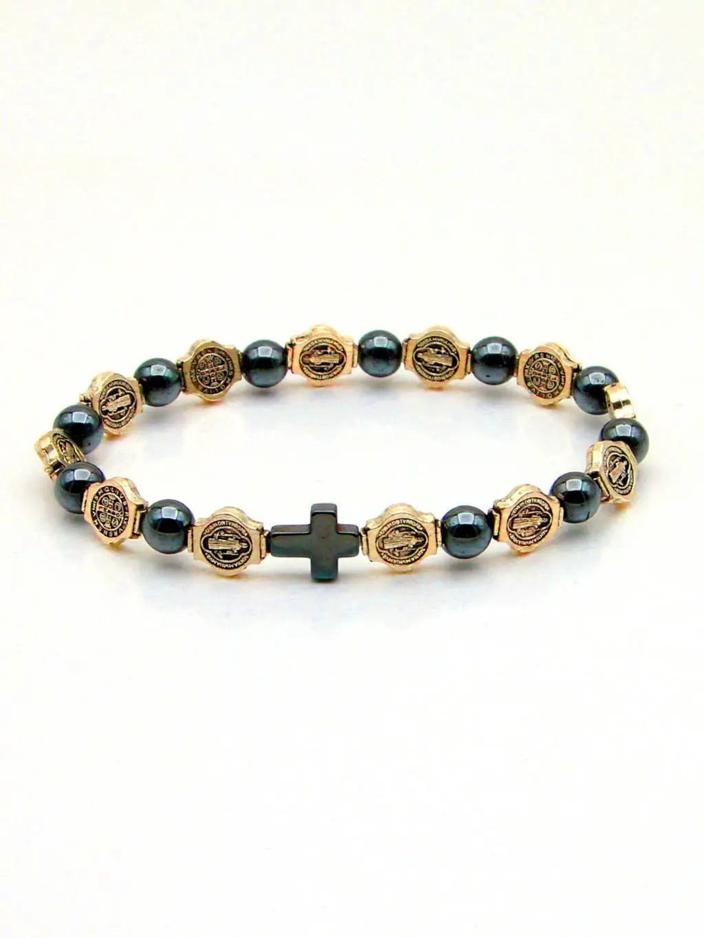 VILLWICE-pulsera de Rosario Católico, medalla de San Benito, pulseras de oración cruzada, cuentas de hematita, accesorios de joyería religiosa