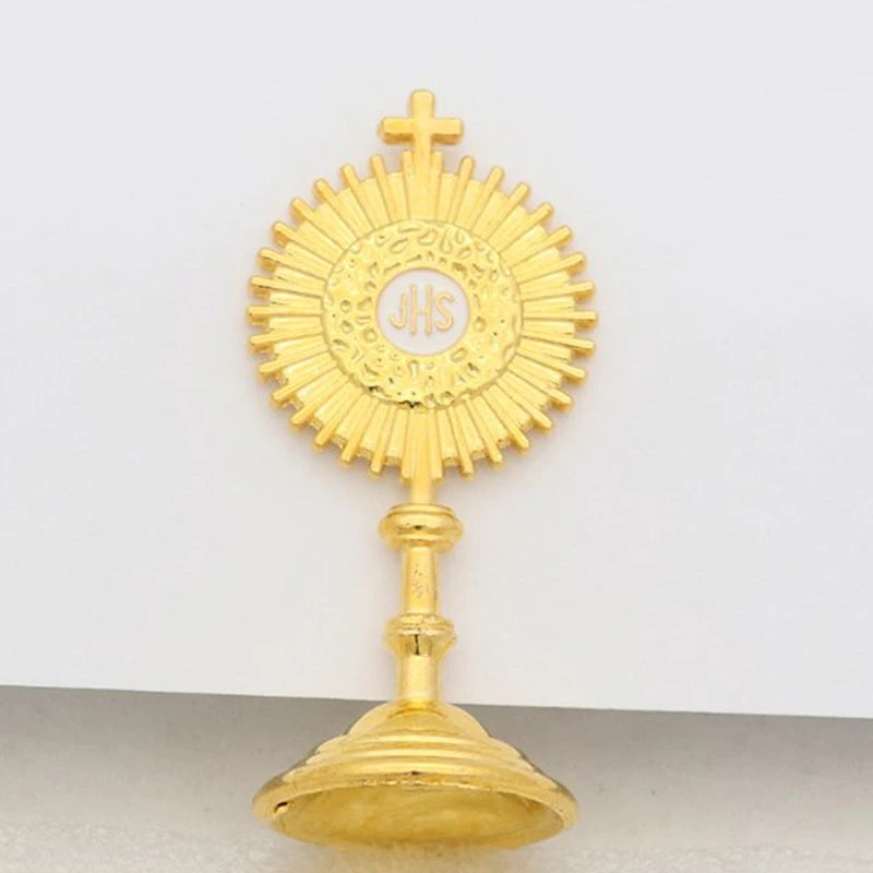 Estatua católica de comunión cristiana, figura cruzada de oro, Jesús Hominum, Salvator, decoración de mesa de oficina en casa, regalo religioso