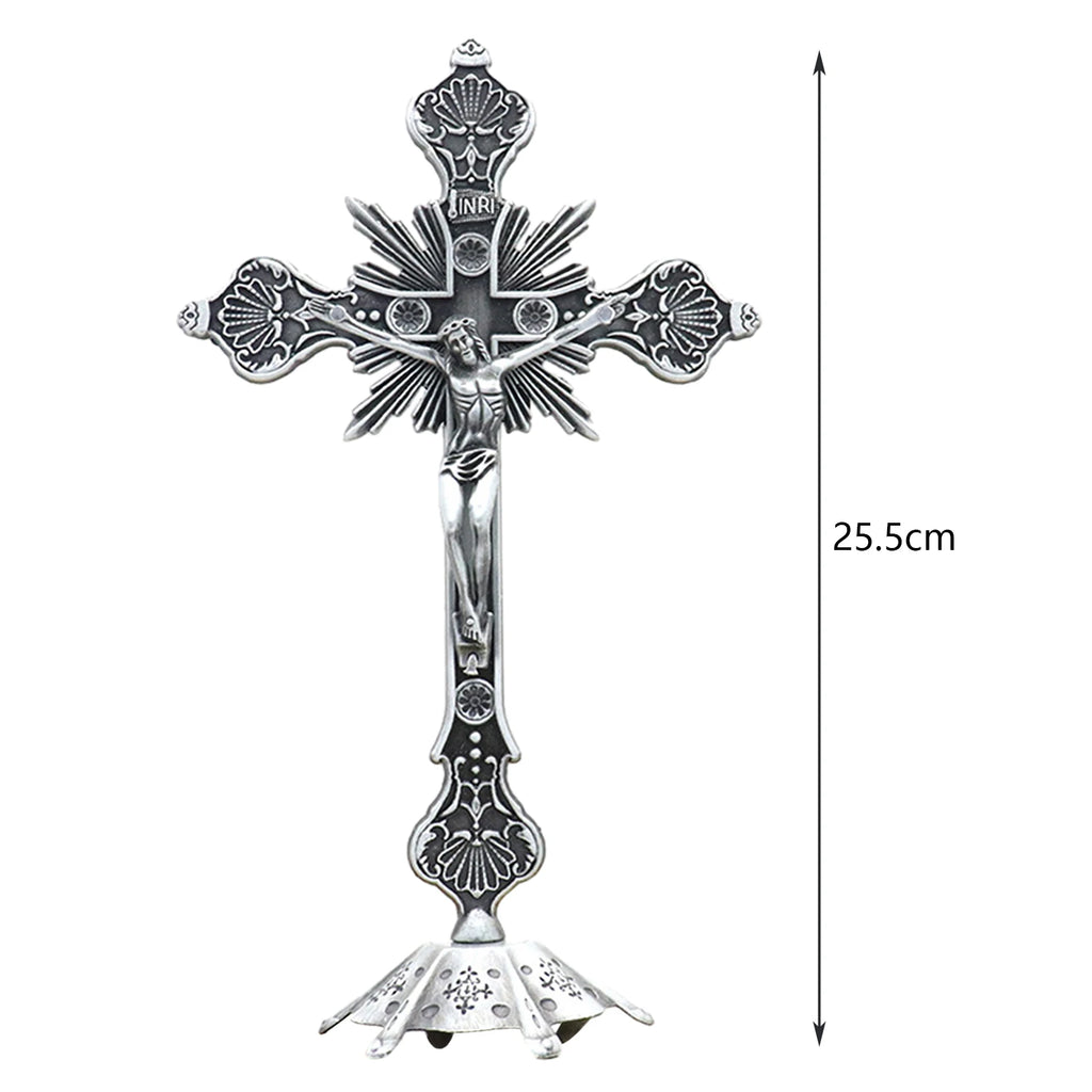 Crucifijo de Pie en Aleacion Metalica - Simbolo de Fe y Luz en mano — crucifijo de aleacion metalica devocional