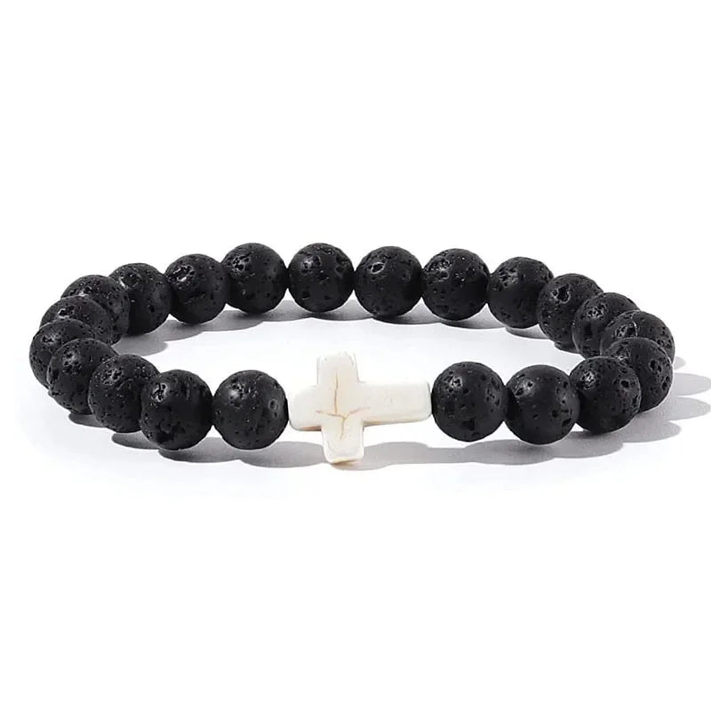 Pulsera de Oracion de Hematita y Onyx — fe y devocion en cada detalle
