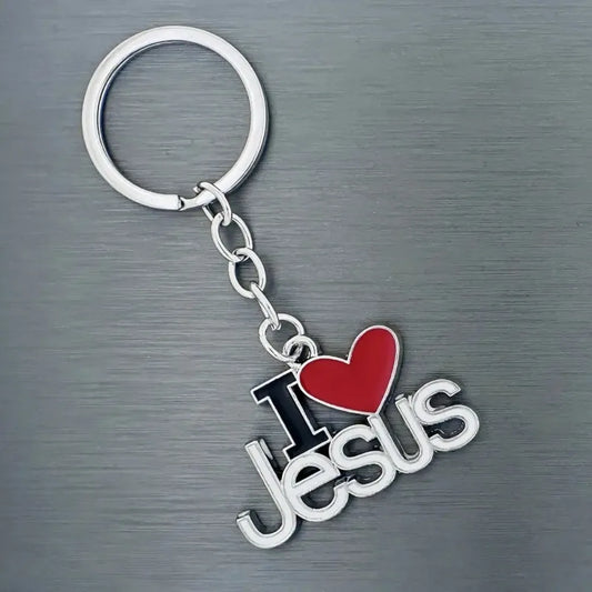 Llavero con colgante religioso de aleación I Love Jesus, colgante en forma de corazón, regalo religioso de fe cristiana, regalo de oración para decoración
