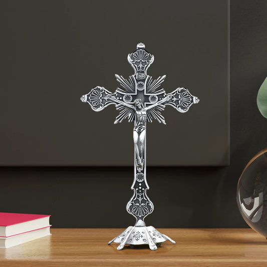 Escultura de crucifijo de Jesús, estatua de cruz de Jesús, estatuilla católica, crucifijo de pie para el hogar, altar, sala de estar, mesa y dormitorio