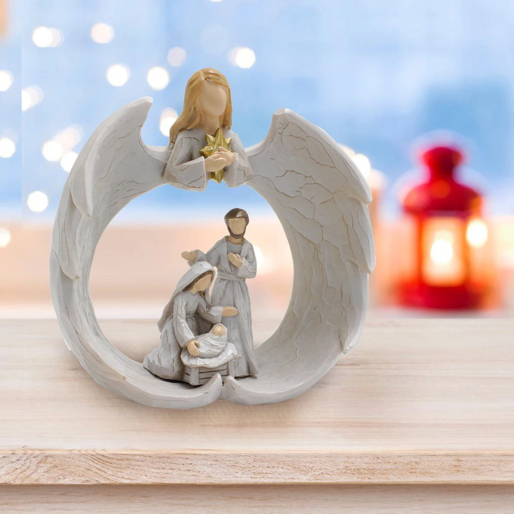 Ángel con la Sagrada Familia en Resina