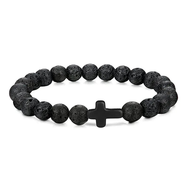 Pulsera de Oracion de Hematita y Onyx — vista lateral y detalle del acabado