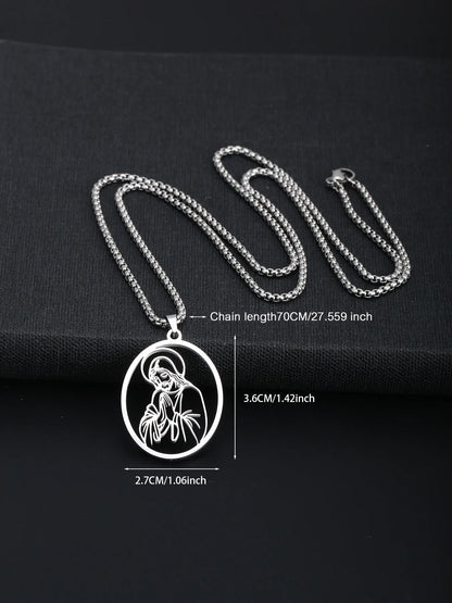 Collar clásico con colgante de la Virgen María para hombres, adecuado para mujeres, joyería de collar de la Virgen María católica de acero inoxidable