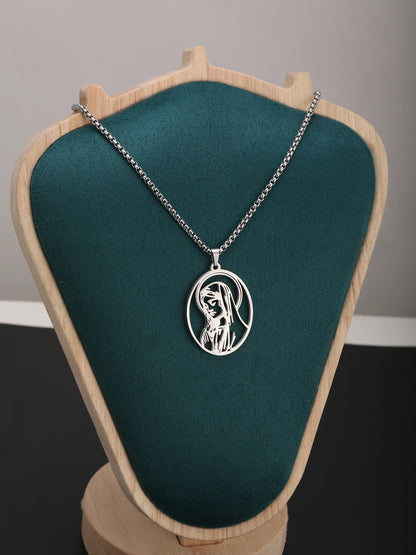 Collar clásico con colgante de la Virgen María para hombres, adecuado para mujeres, joyería de collar de la Virgen María católica de acero inoxidable