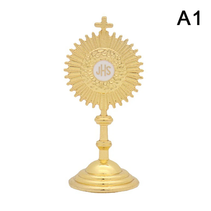 Estatua católica de comunión cristiana, figura cruzada de oro, Jesús Hominum, Salvator, decoración de mesa de oficina en casa, regalo religioso