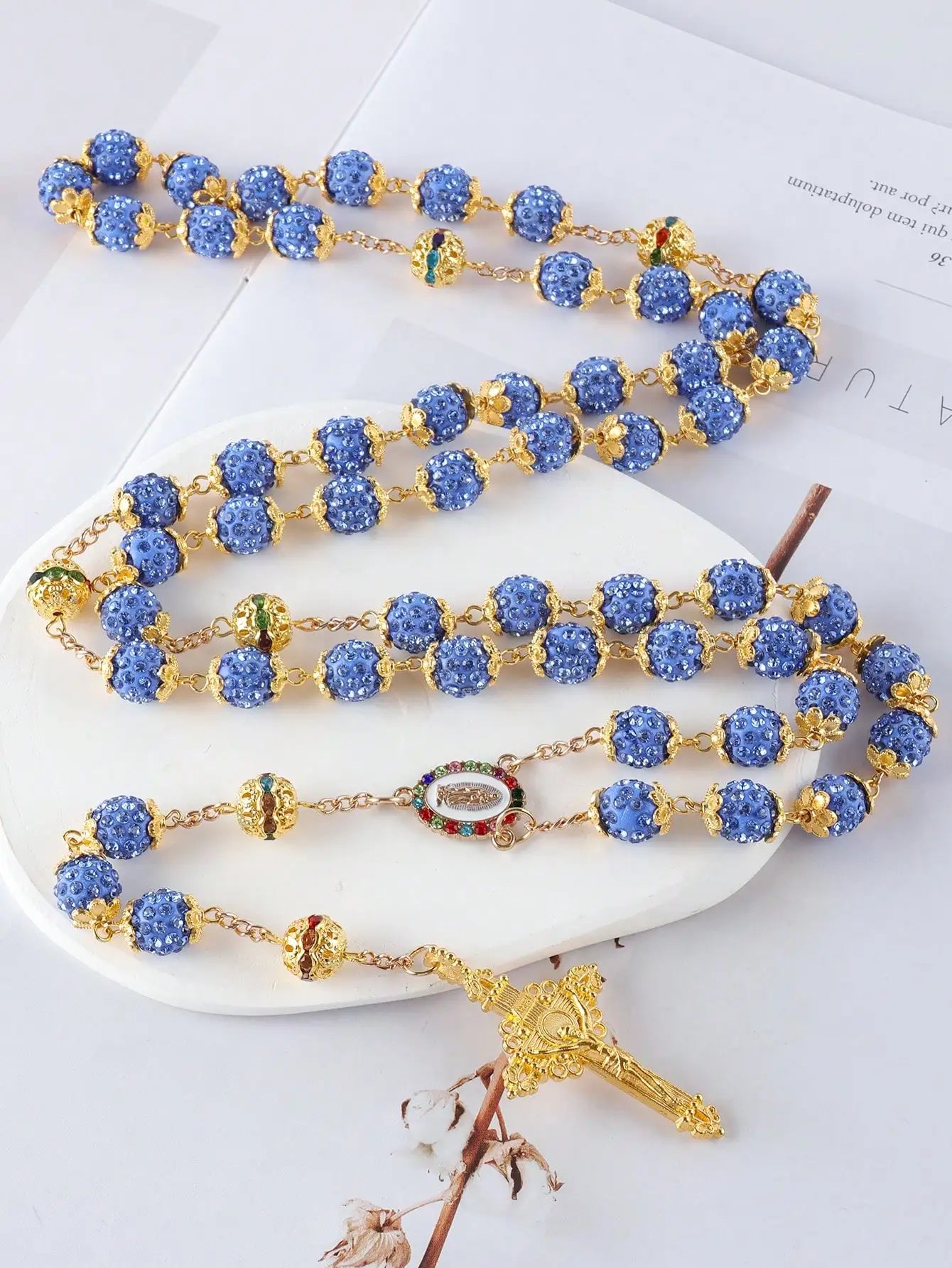 2025New Vintage católico 10mm 59 cuentas de diamantes de imitación de cristal collar cruzado