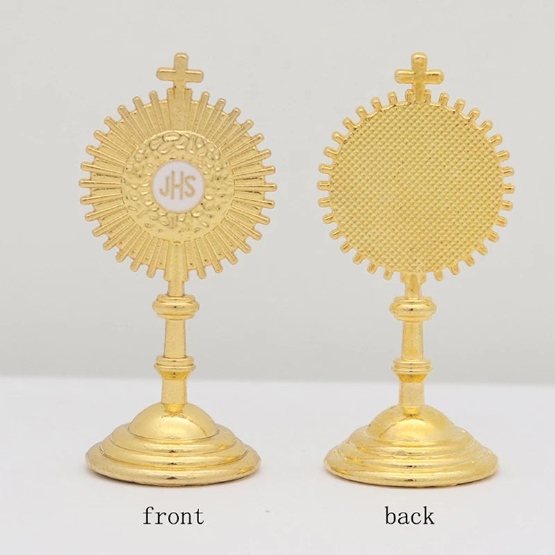 Estatua católica de comunión cristiana, figura cruzada de oro, Jesús Hominum, Salvator, decoración de mesa de oficina en casa, regalo religioso