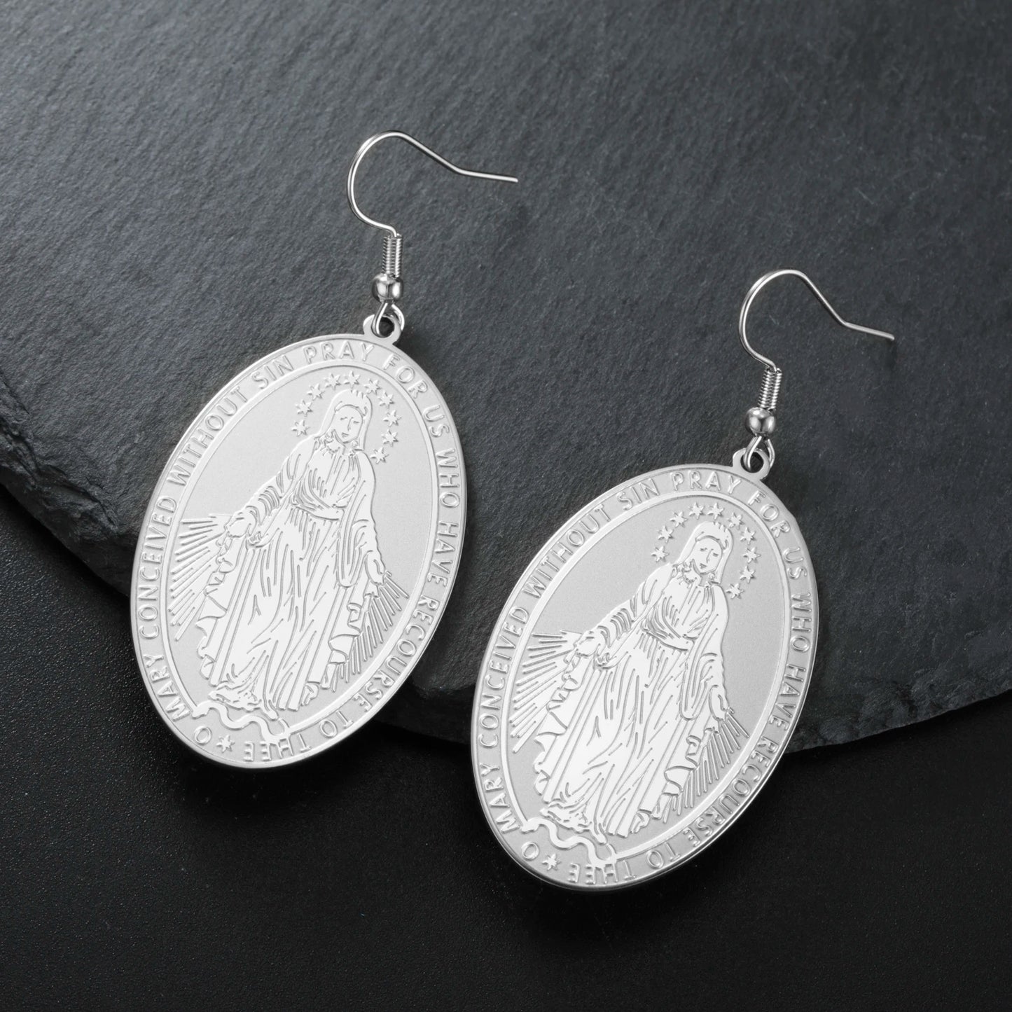 Pendientes de Luz Virgen María en Acero Inoxidable