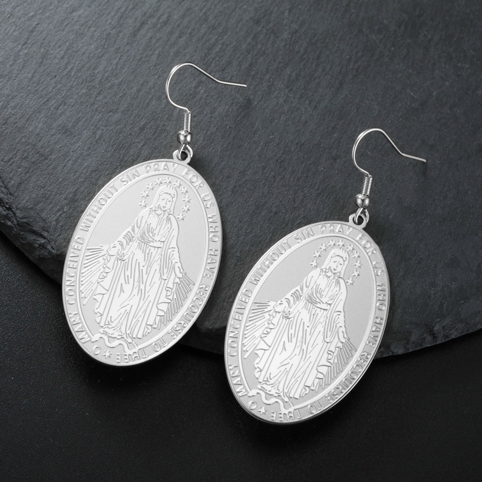 Pendientes de Luz Virgen María en Acero Inoxidable