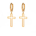 Pendientes cruz calada de acero inoxidable en color oro — vista completa