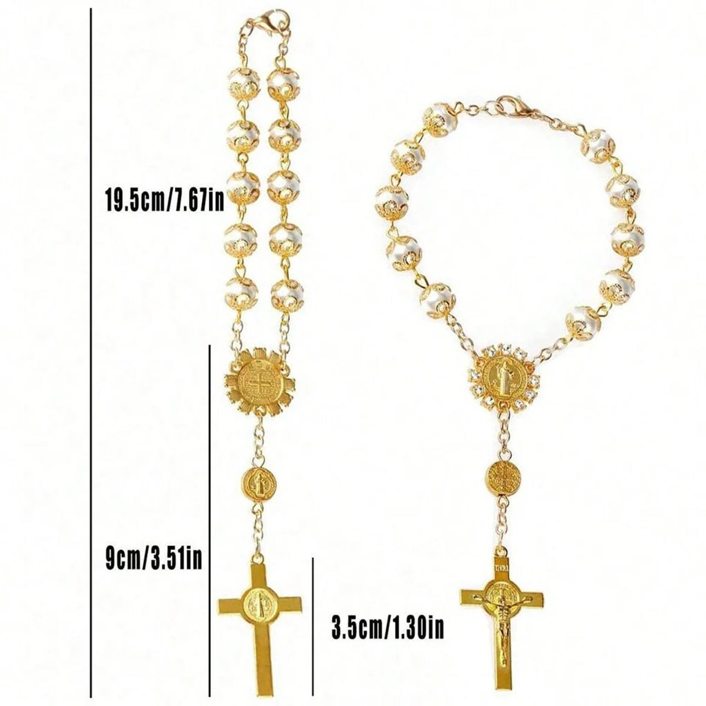 Rosario de Cristal con Cruz para Retrovisor — accesorio de fe y devocion