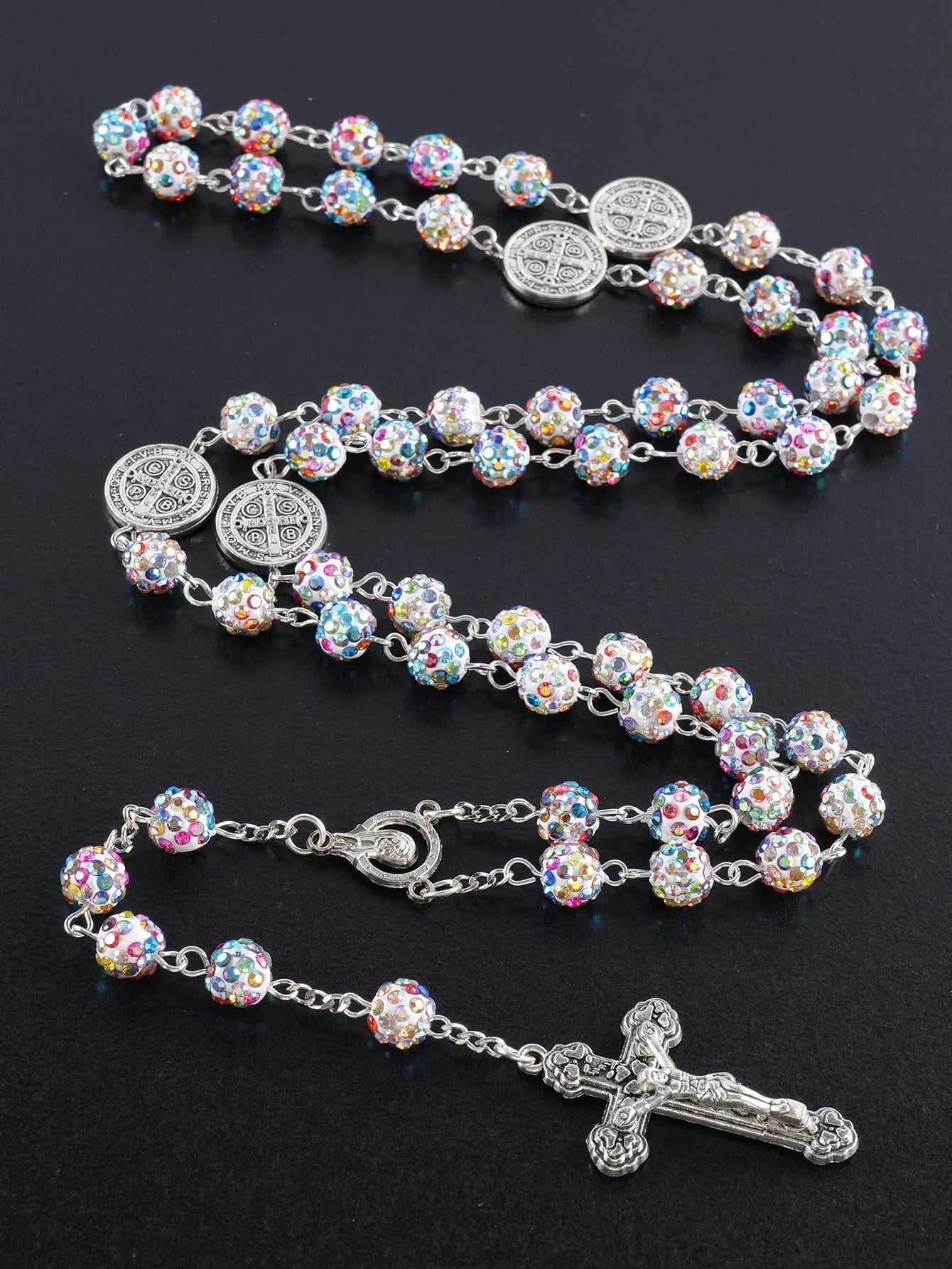 Rosario de Cristal Brillante con Medalla de San Benito