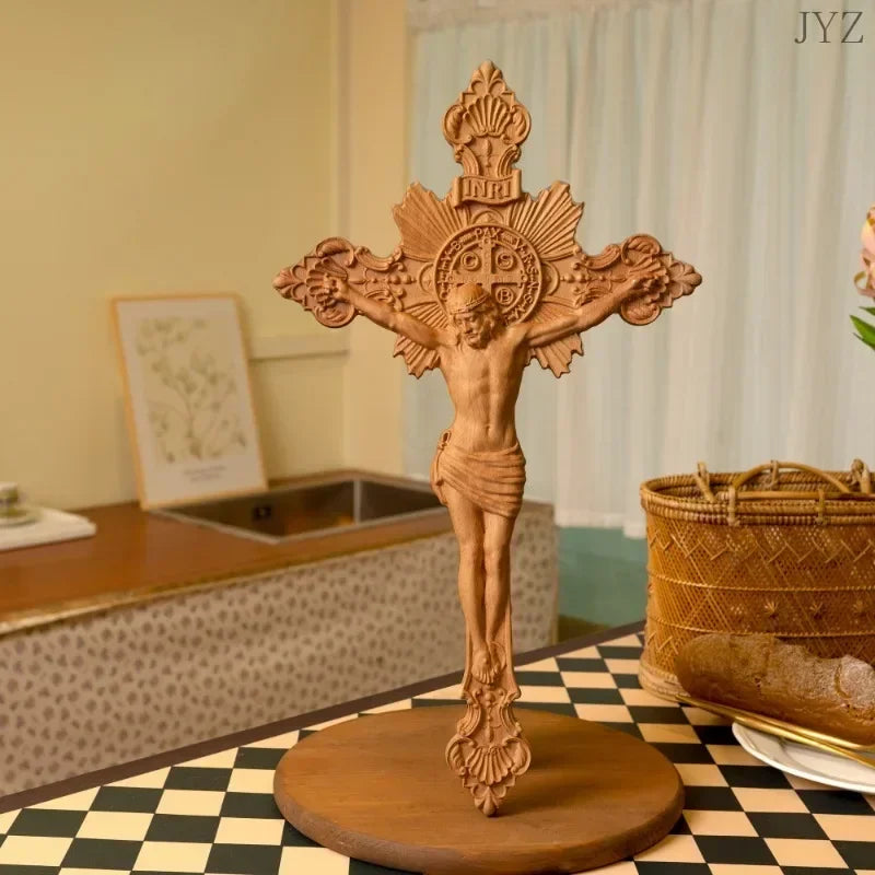 Cruz de San Benito en Madera - Simbolo de Fe y Tradicion — regalo espiritual para primera comunion
