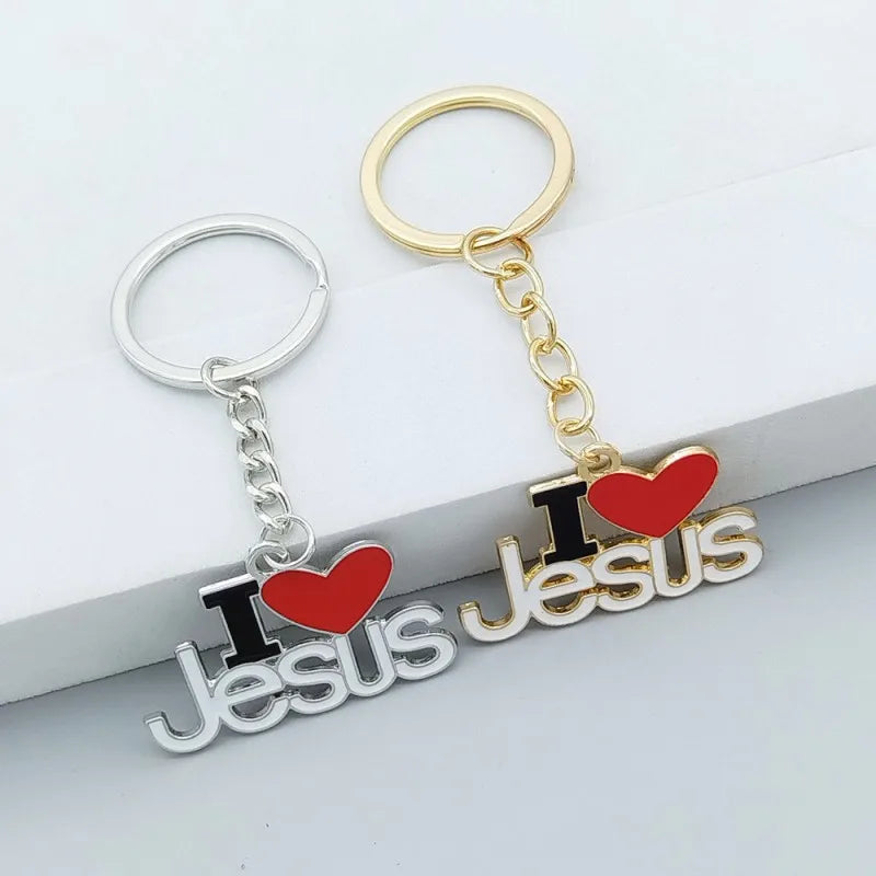 Llavero con colgante religioso de aleación I Love Jesus, colgante en forma de corazón, regalo religioso de fe cristiana, regalo de oración para decoración