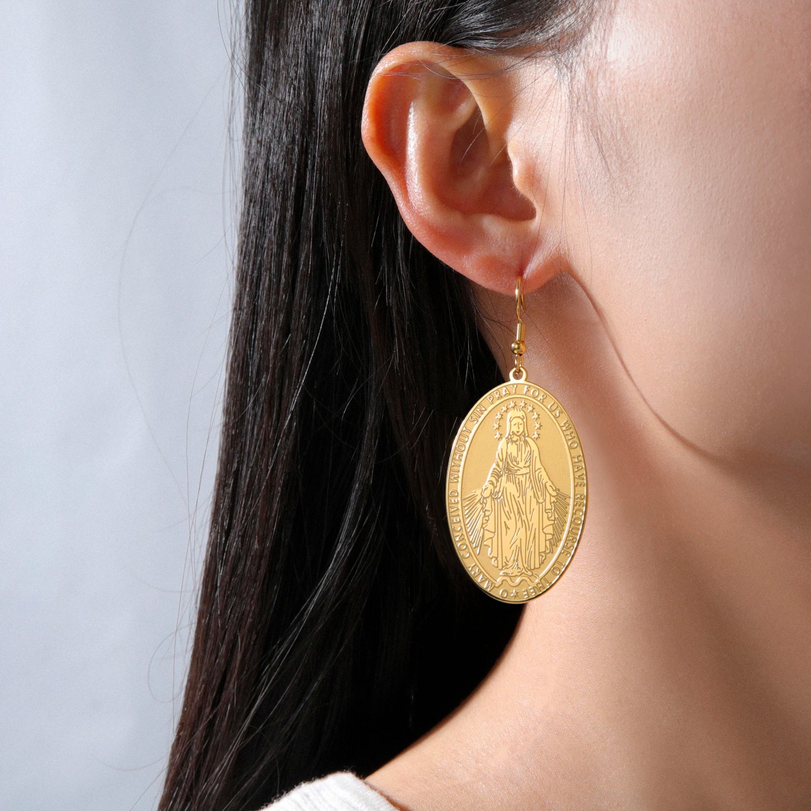 Pendientes de Luz Virgen María en Acero Inoxidable