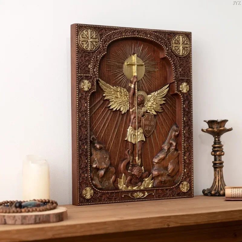Icono de San Miguel Arcangel en Madera - Arte Sacra con Detall... — regalo espiritual para primera comunion