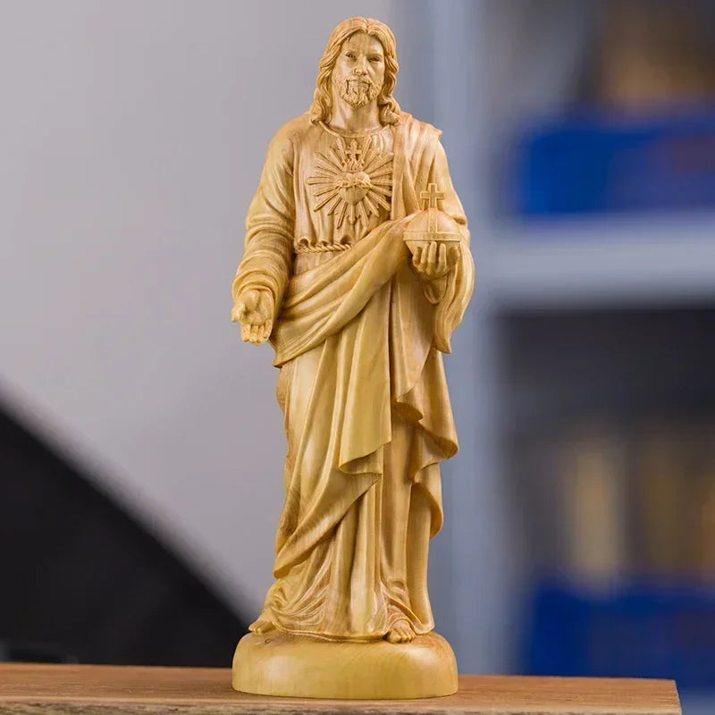 Escultura del Sagrado Corazon de Jesus en Madera - Arte Devoci... en mano — escultura de madera devocional
