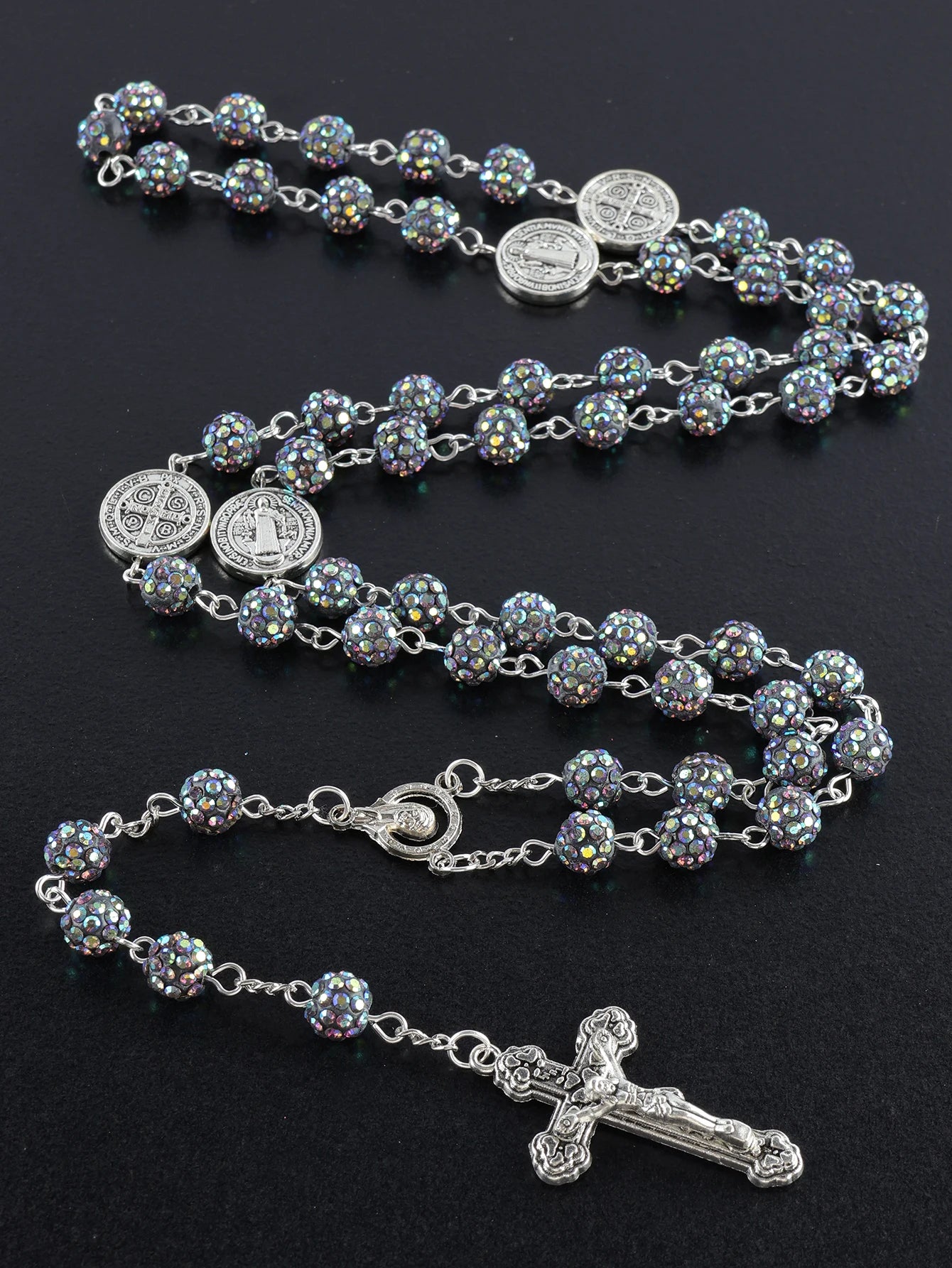 Rosario de Cristal Brillante con Medalla de San Benito