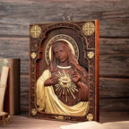 Detalle del cierre y cadena — Icono del Inmaculado Corazon de Maria en Madera - Arte Sacra e...