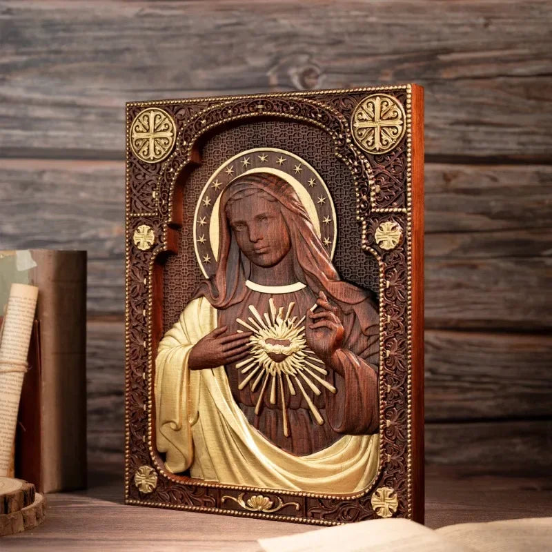 Detalle del cierre y cadena — Icono del Inmaculado Corazon de Maria en Madera - Arte Sacra e...