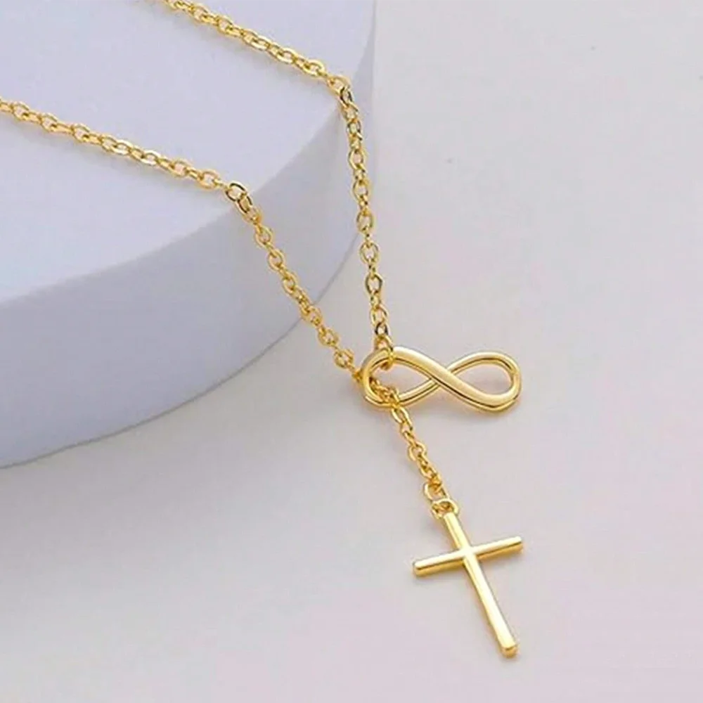 Collar de Cruz y Lazo Infinito en Acero Inoxidable