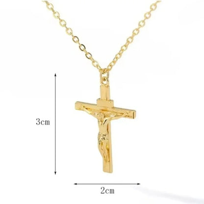 Collar de cruz Colgante religioso chapado en oro de 18 quilates Joyería de iglesia unisex Regalo Cadena hipoalergénica que no se decolora