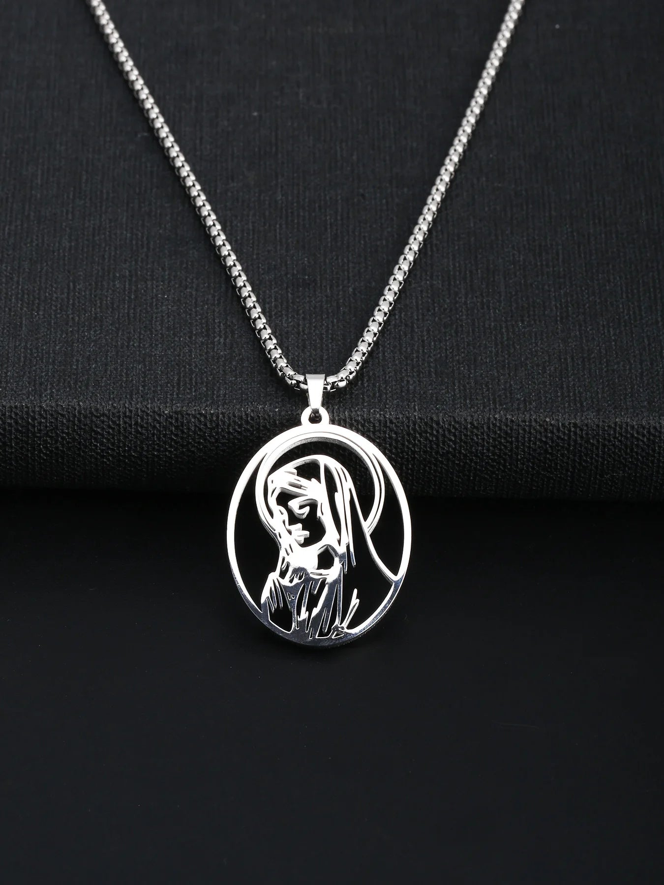 Collar clásico con colgante de la Virgen María para hombres, adecuado para mujeres, joyería de collar de la Virgen María católica de acero inoxidable