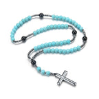 Rosario de Turquesa y Hematita con Cruz de Acero