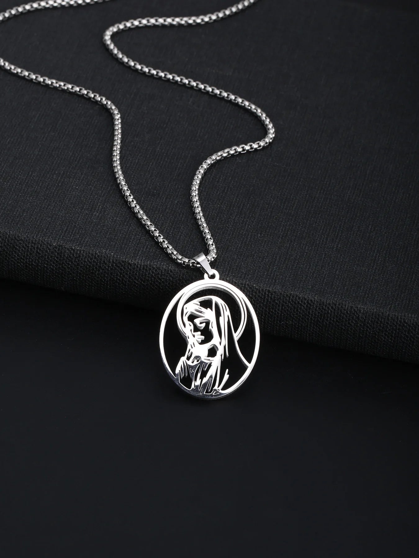 Collar clásico con colgante de la Virgen María para hombres, adecuado para mujeres, joyería de collar de la Virgen María católica de acero inoxidable
