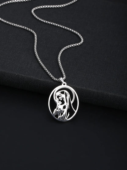Collar clásico con colgante de la Virgen María para hombres, adecuado para mujeres, joyería de collar de la Virgen María católica de acero inoxidable