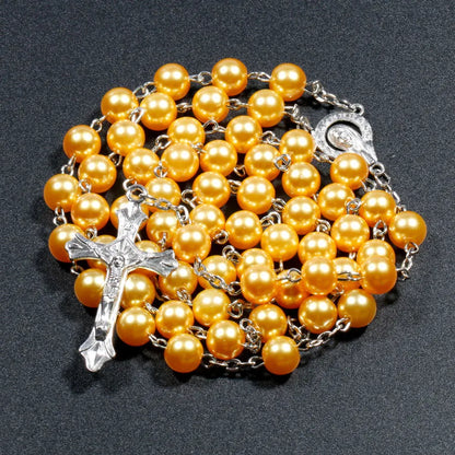 Nueva religión cristiana, collar de Rosario de perlas de imitación para mujer, colgante de cruz de la Virgen María Jesús, cadenas de cuentas largas, joyería de moda