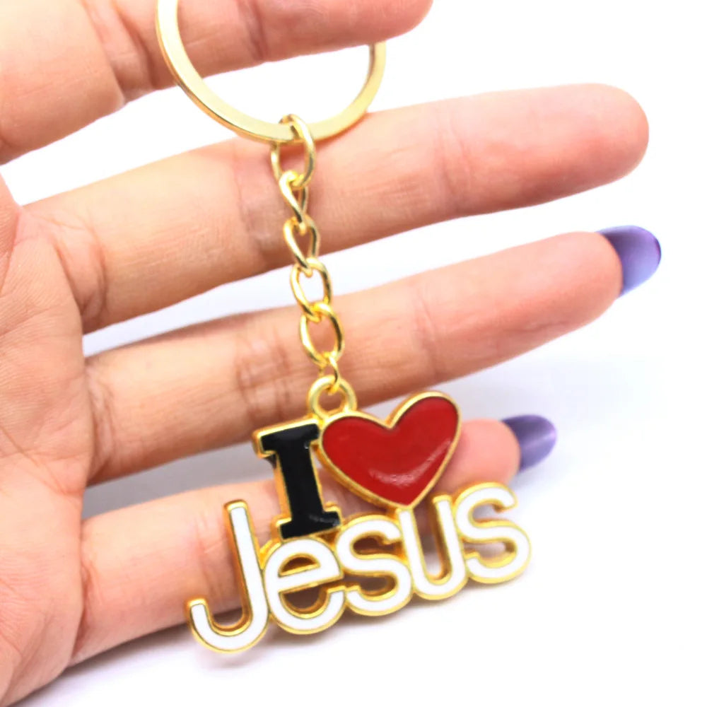 Llavero con colgante religioso de aleación I Love Jesus, colgante en forma de corazón, regalo religioso de fe cristiana, regalo de oración para decoración